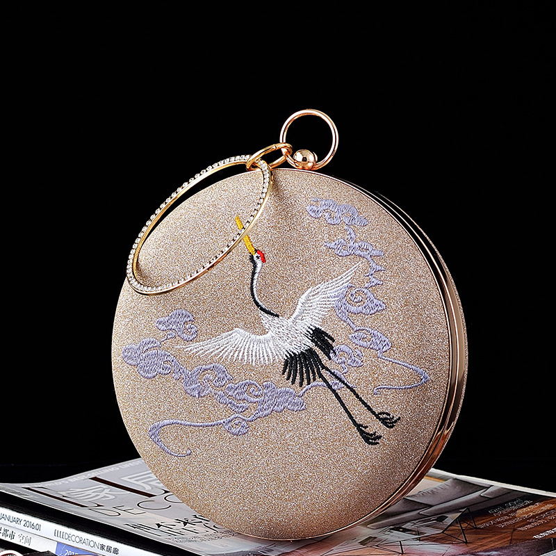 Women'S Evening Bags - 여성용 복고풍 크레인 자수 이브닝 백,