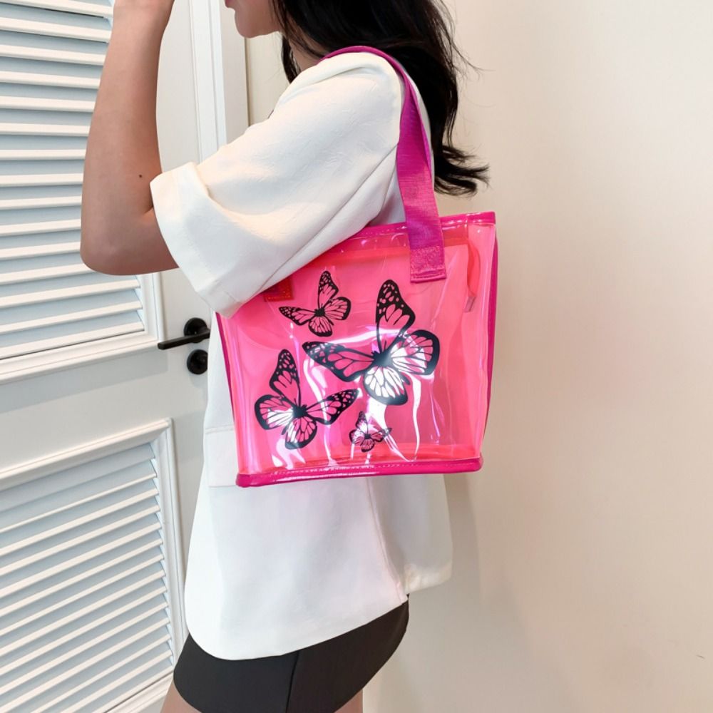 Jelly Bag Clear Pvc - 나비 인쇄 투명 토트 백 방수