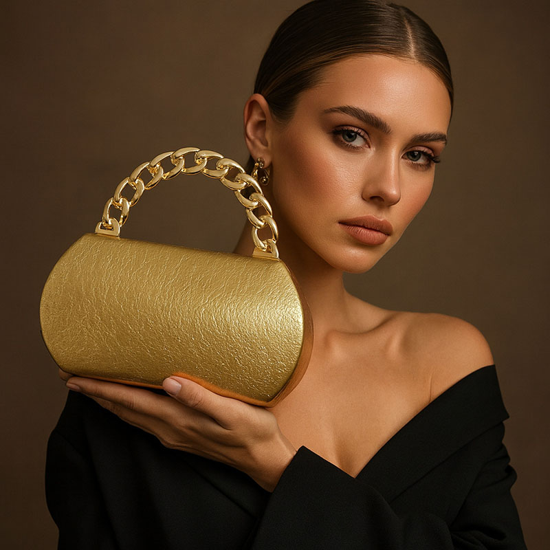 Women'S Evening Bags - 럭셔리 골드 메탈 버클 박스 클러치