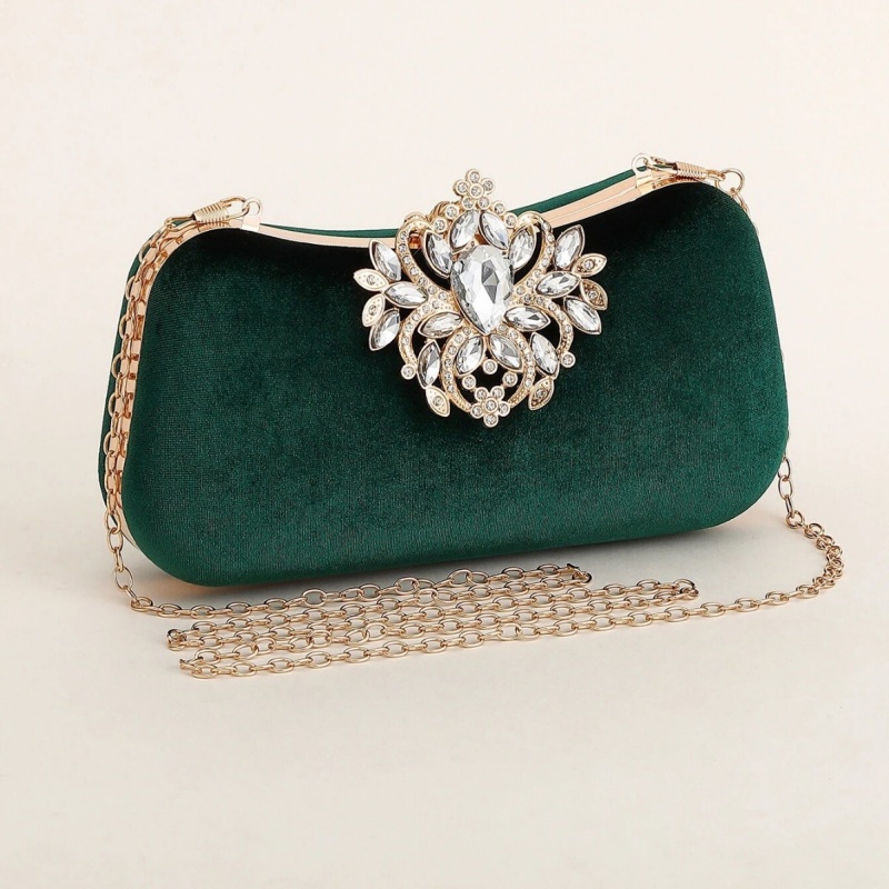 다크 그린 벨벳 클러치 백 럭셔리 라인스톤 플로럴 브로 - Women'S Evening Bags 리뷰 및 가격