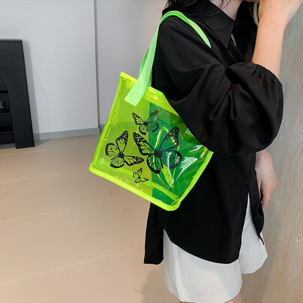 나비 인쇄 투명 토트 백 방수 대용량 젤리 투명 숄더  - Jelly Bag Clear Pvc 리뷰 및 가격